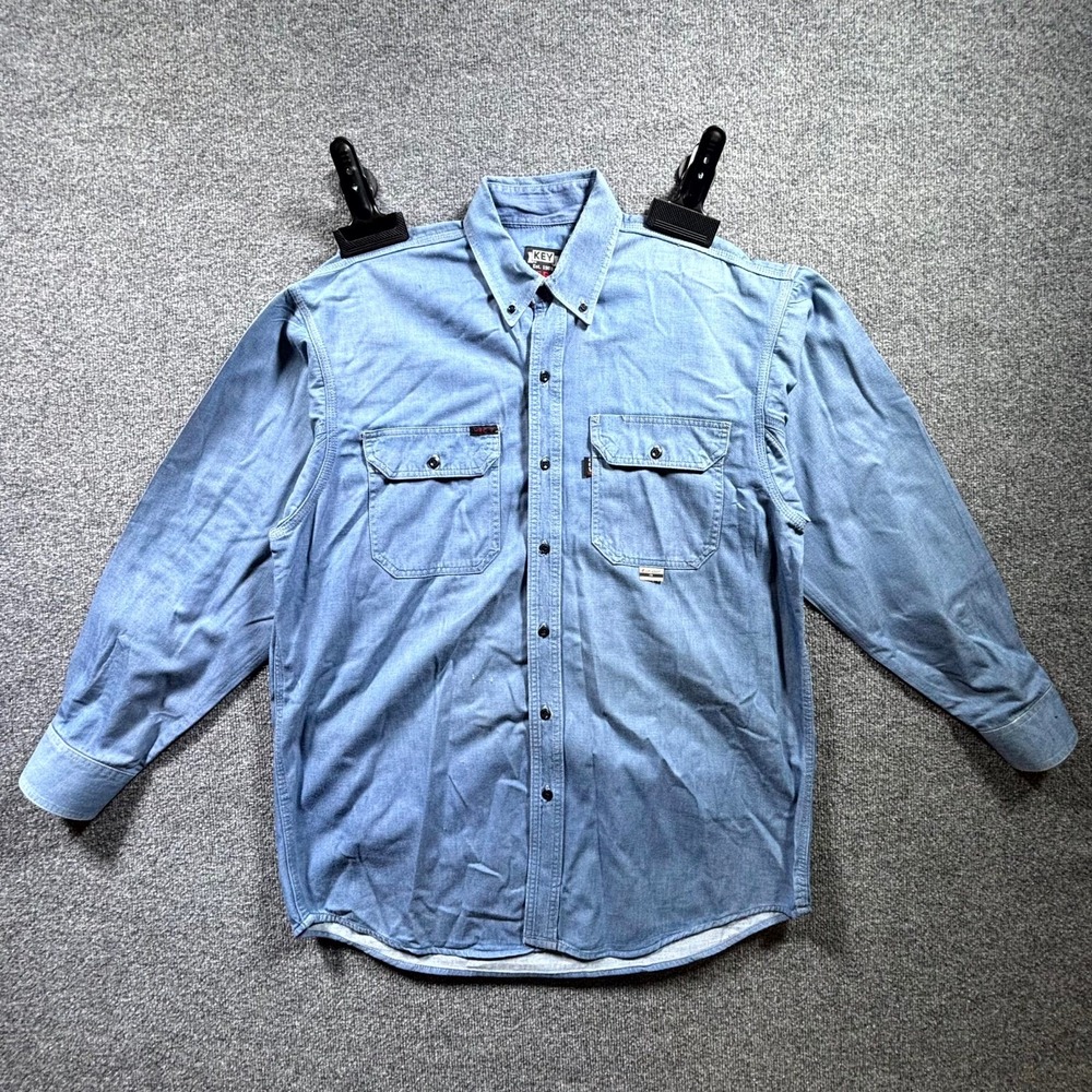 KEY Flame Resistant Westex UltraSoft Shirt Men's XL Blue Workwear Button Down